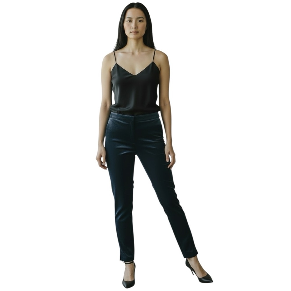 NEW THEORY Side Slit Stretch Velvet Ankle Pant Deep Teal CL Straight Jean Size 2
